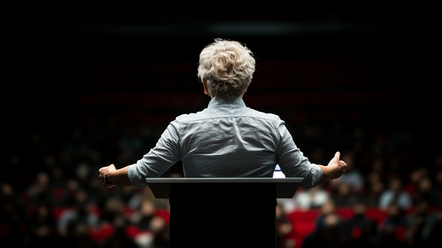 Keynote speaker on stage.